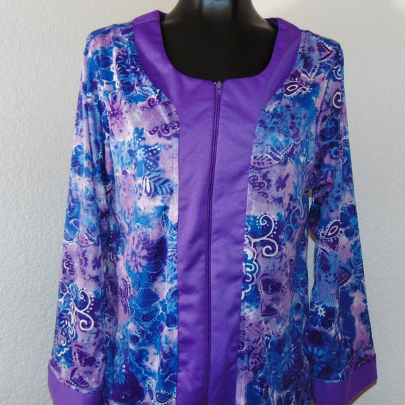 Vintage 1990s Purple Floral Zipper Front Caftan - Picture 4 of 4